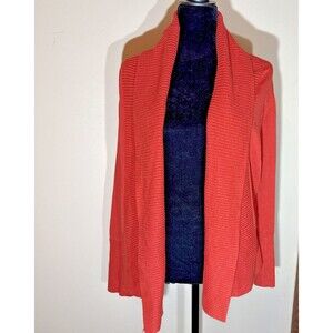 Premise Studio Open Front Cardigan Sweater Knit Ribbed Trim Burnt Orange Sz Lg
